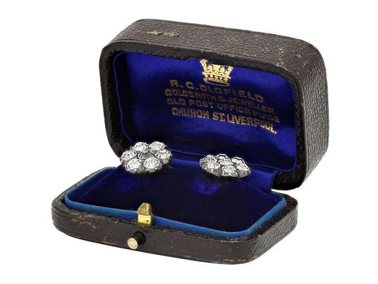 Silver paste stone cluster shirtstuds in velvet case