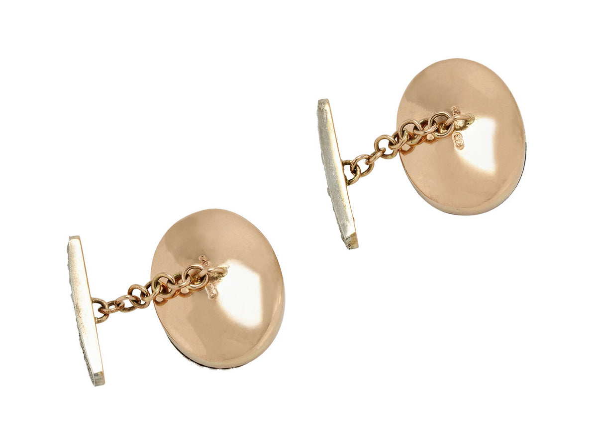 Rose gold cufflinks with oval backs and chain links