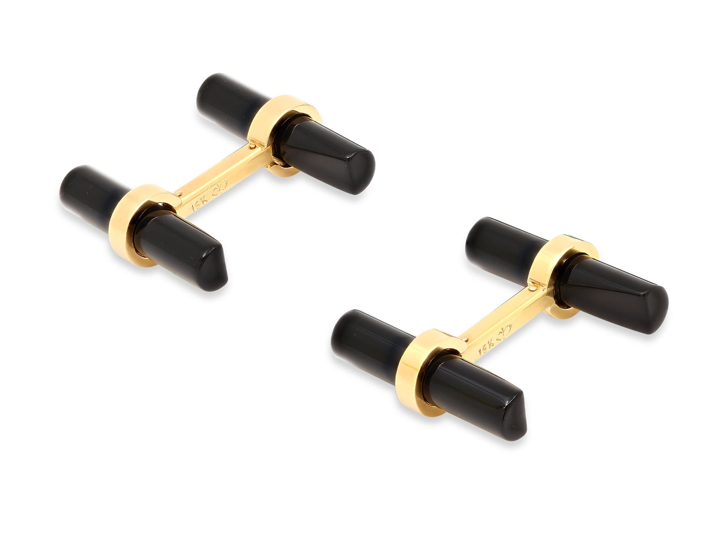 Onyx and Malachite Baton Cufflinks in 18K Gold