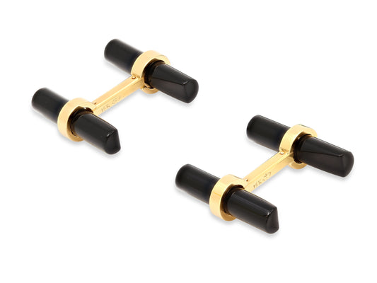Onyx and Malachite Baton Cufflinks in 18K Gold