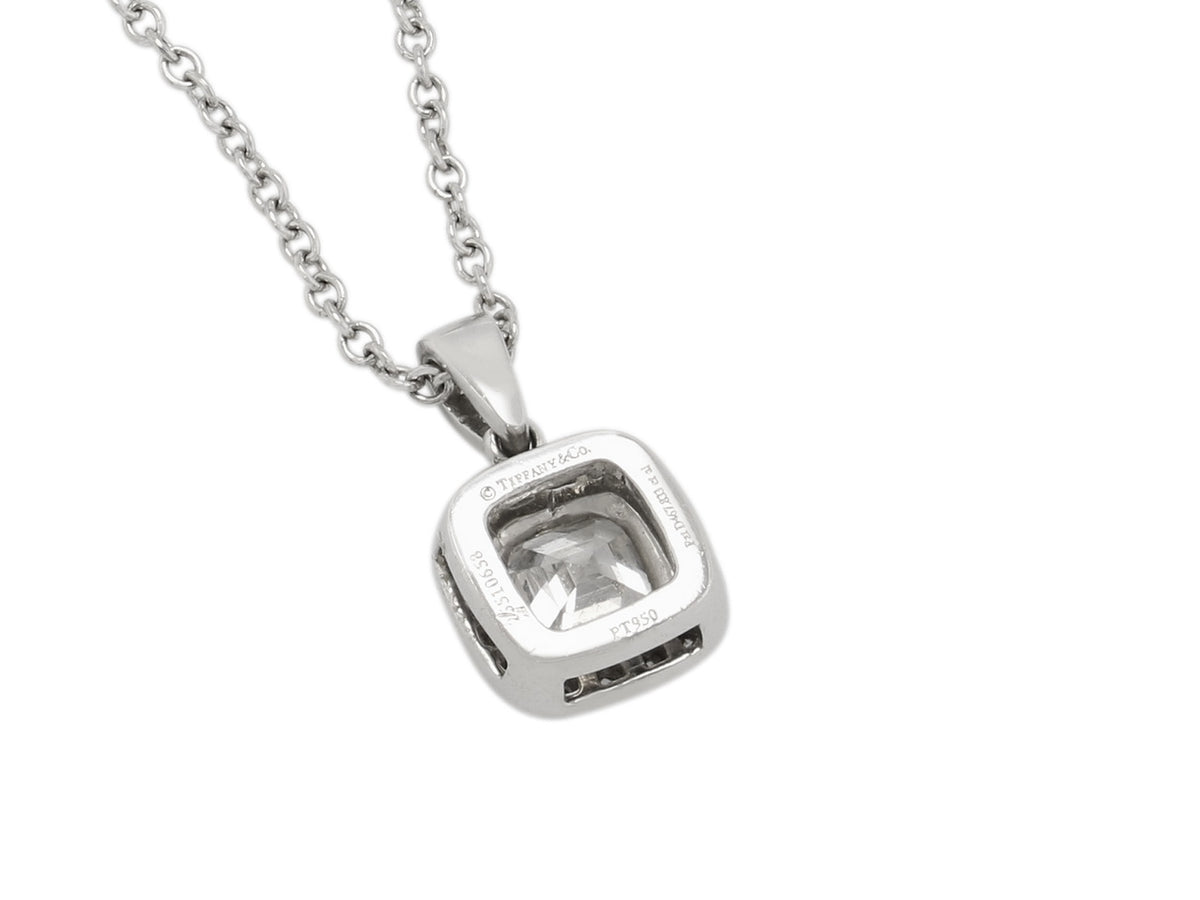 Platinum cushion cut diamond pendant on a chain