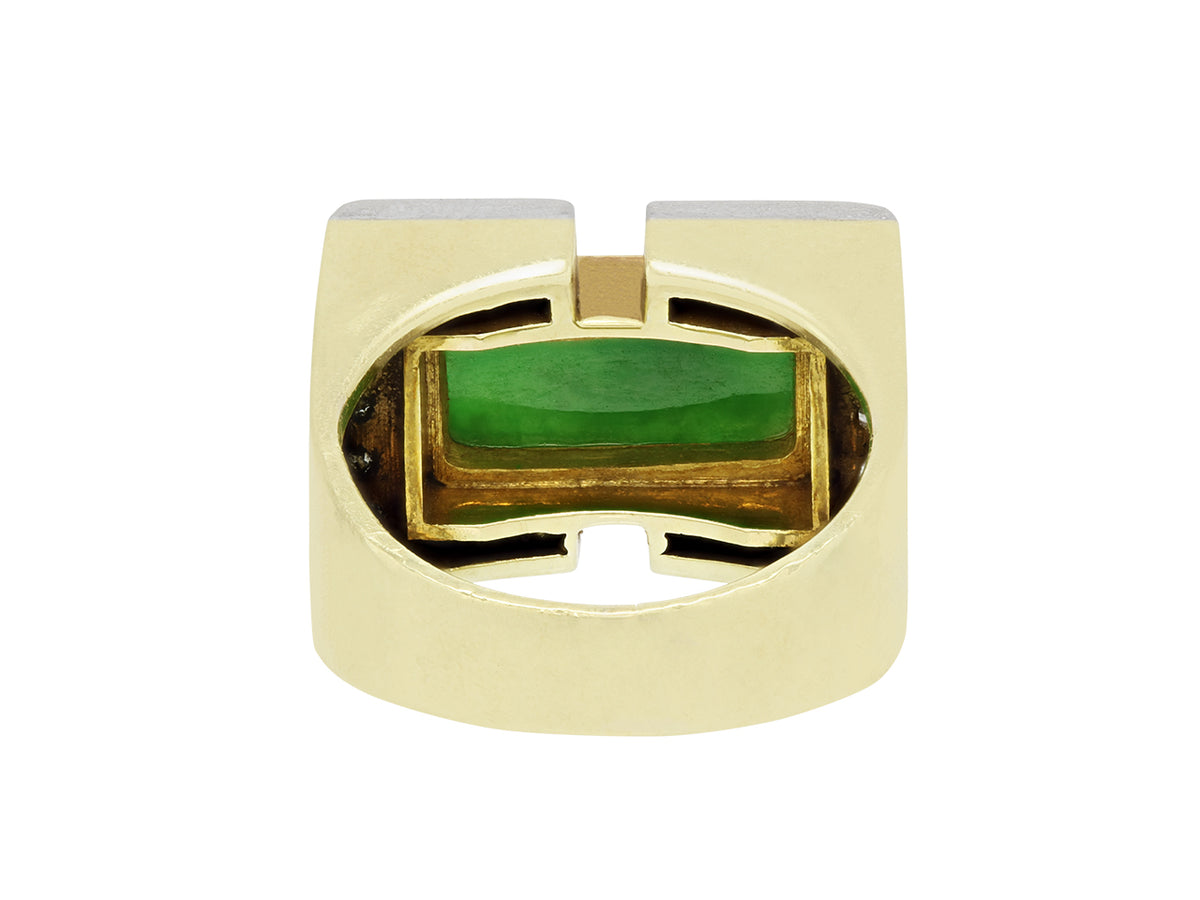 Underside of yellow gold ring with rectangular jade