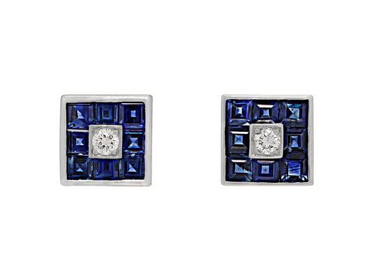 Invisibly-set Sapphire and Diamond Men's Dress Set in Platinum and 18K White Gold