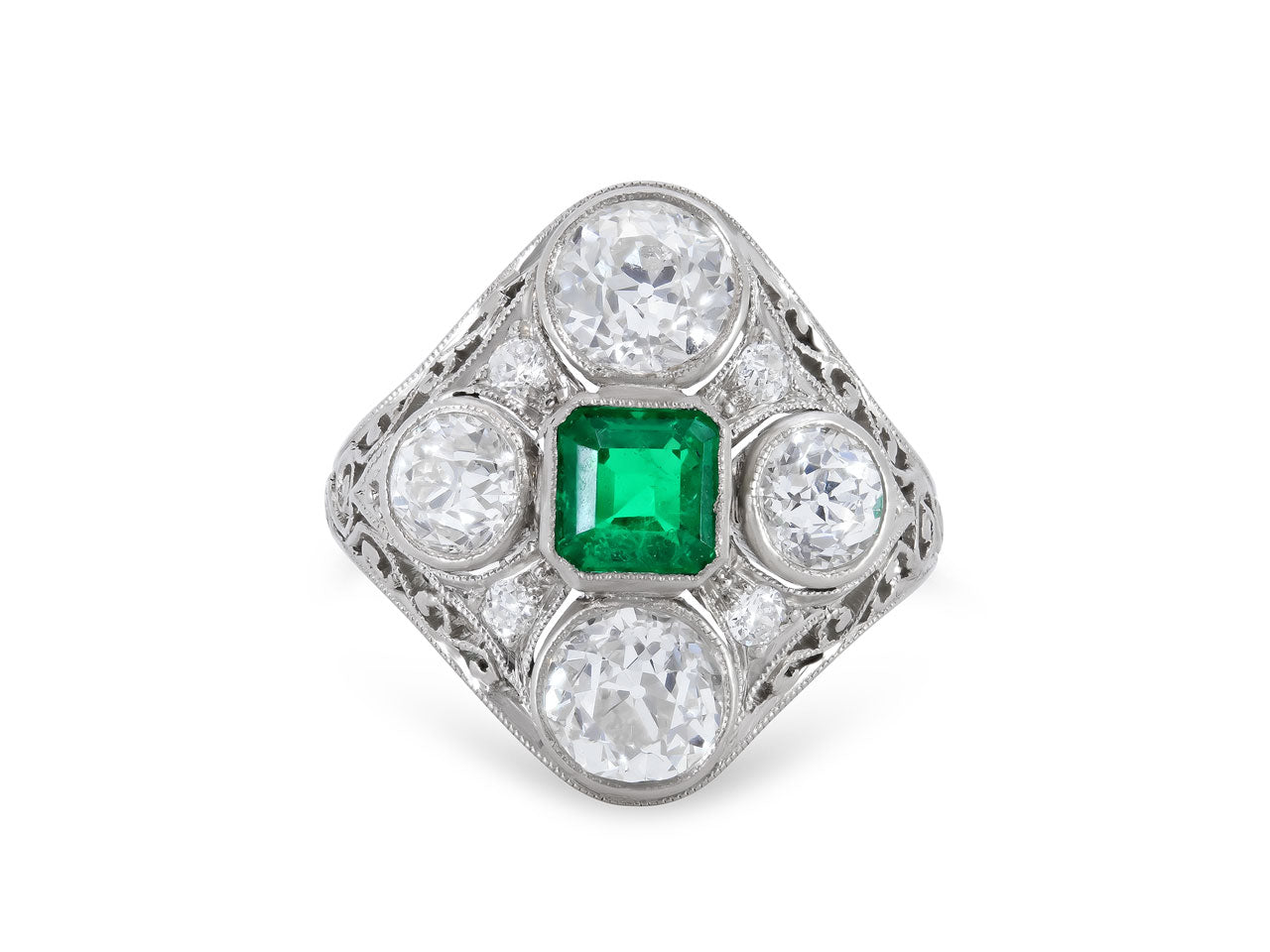 Antique Edwardian Emerald and Diamond Ring in Platinum