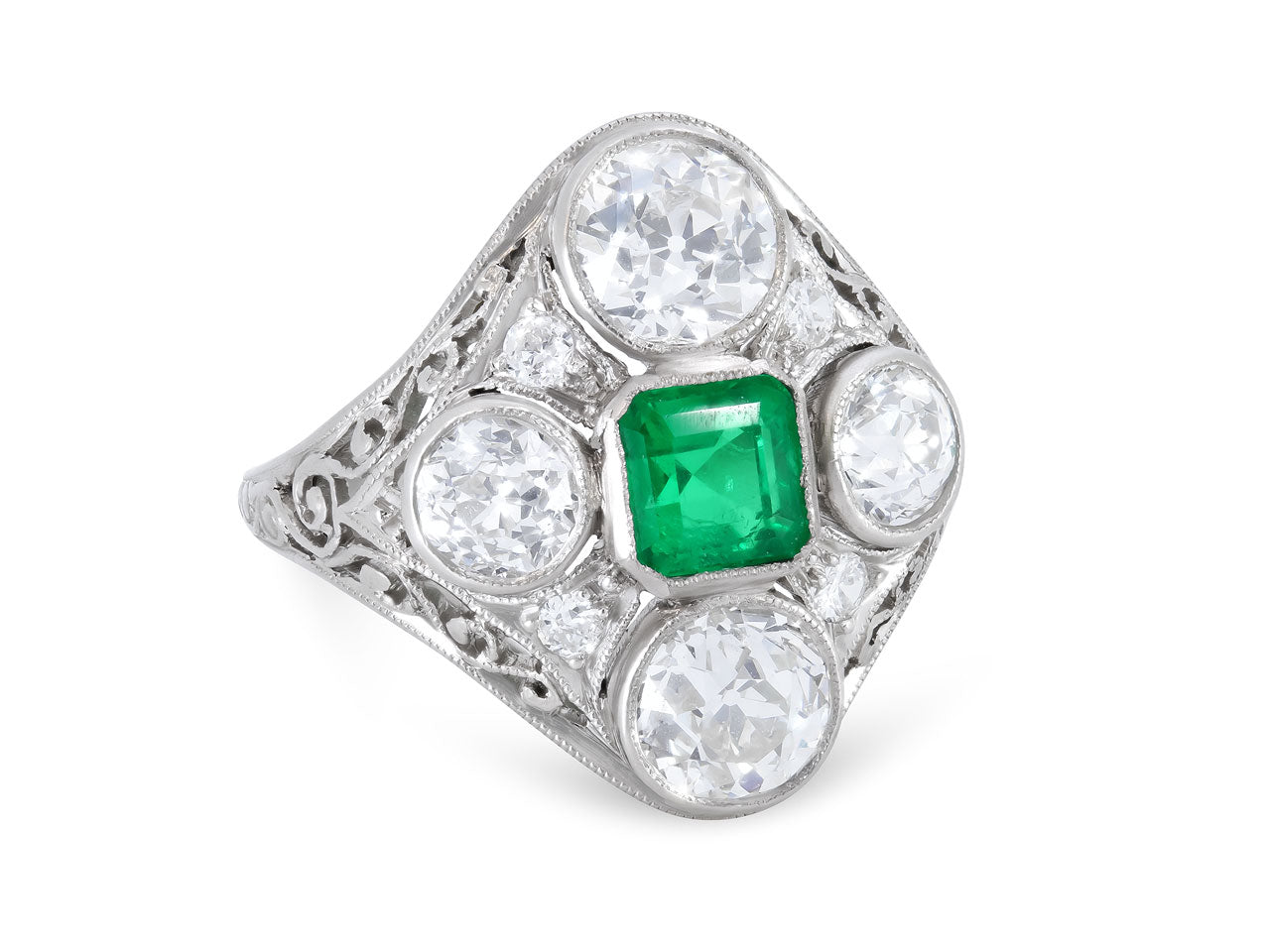 Antique Edwardian Emerald and Diamond Ring in Platinum