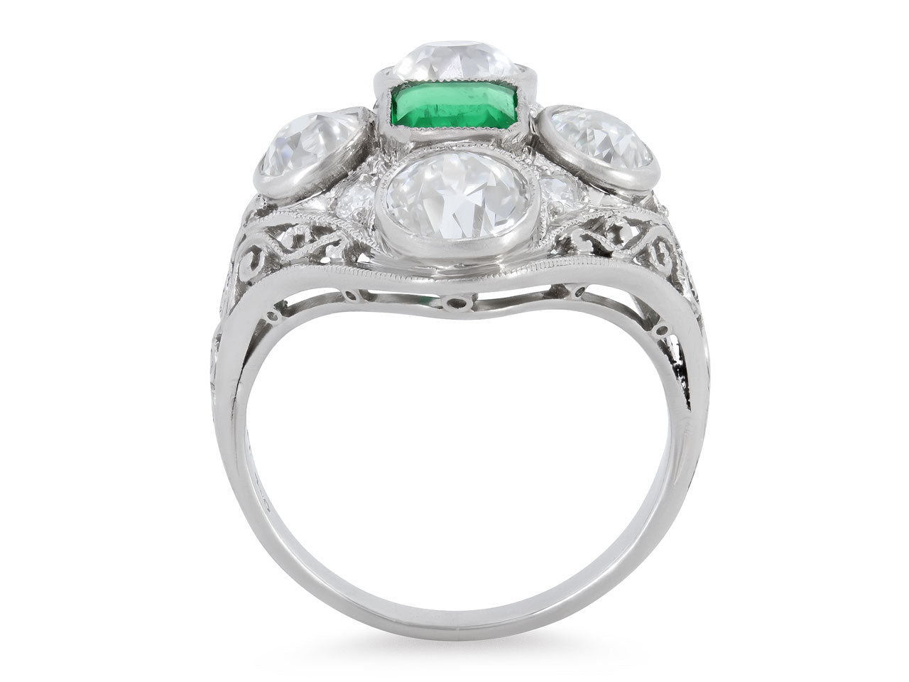Antique Edwardian Emerald and Diamond Ring in Platinum