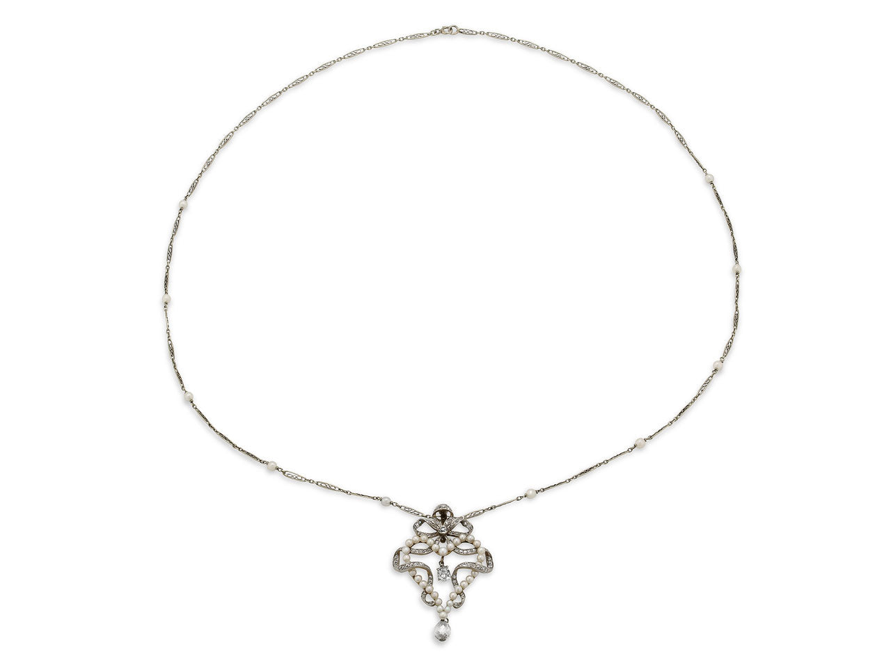 Antique Belle Époque Diamond and Pearl Pendant in Platinum over Gold