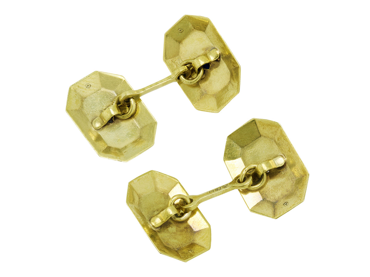 Back view of antique etched cufflinks in platinum over gold