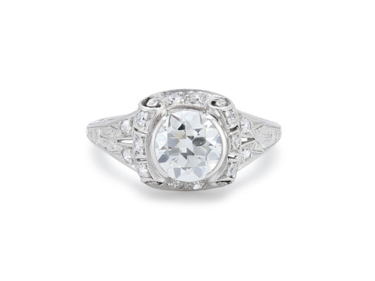 Art Deco Transitional Cut Diamond Ring in Platinum