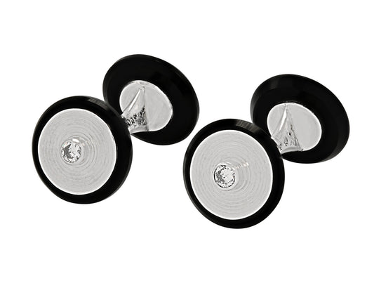 Onyx and platinum diamond cufflinks in 18K white gold