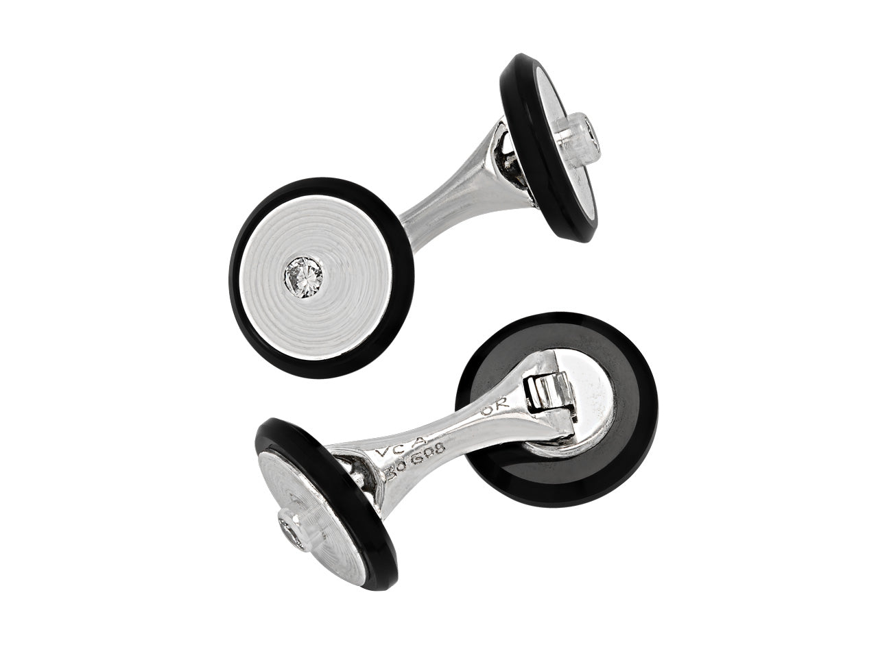 Van Cleef & Arpels Mid-Century Diamond and Onyx Cufflinks in 18K Gold and Platinum