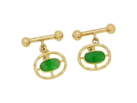 Pair of 18K yellow gold jadeite cufflinks