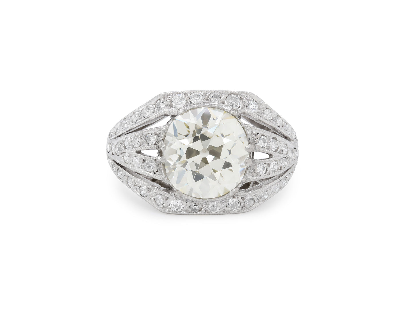 Mid-Century Old-mine Cut Diamond Ring, 3.30 carat Q-R VS-1, in Platinum