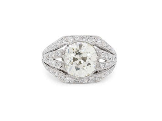 Mid-Century Old-mine Cut Diamond Ring, 3.30 carat Q-R VS-1, in Platinum