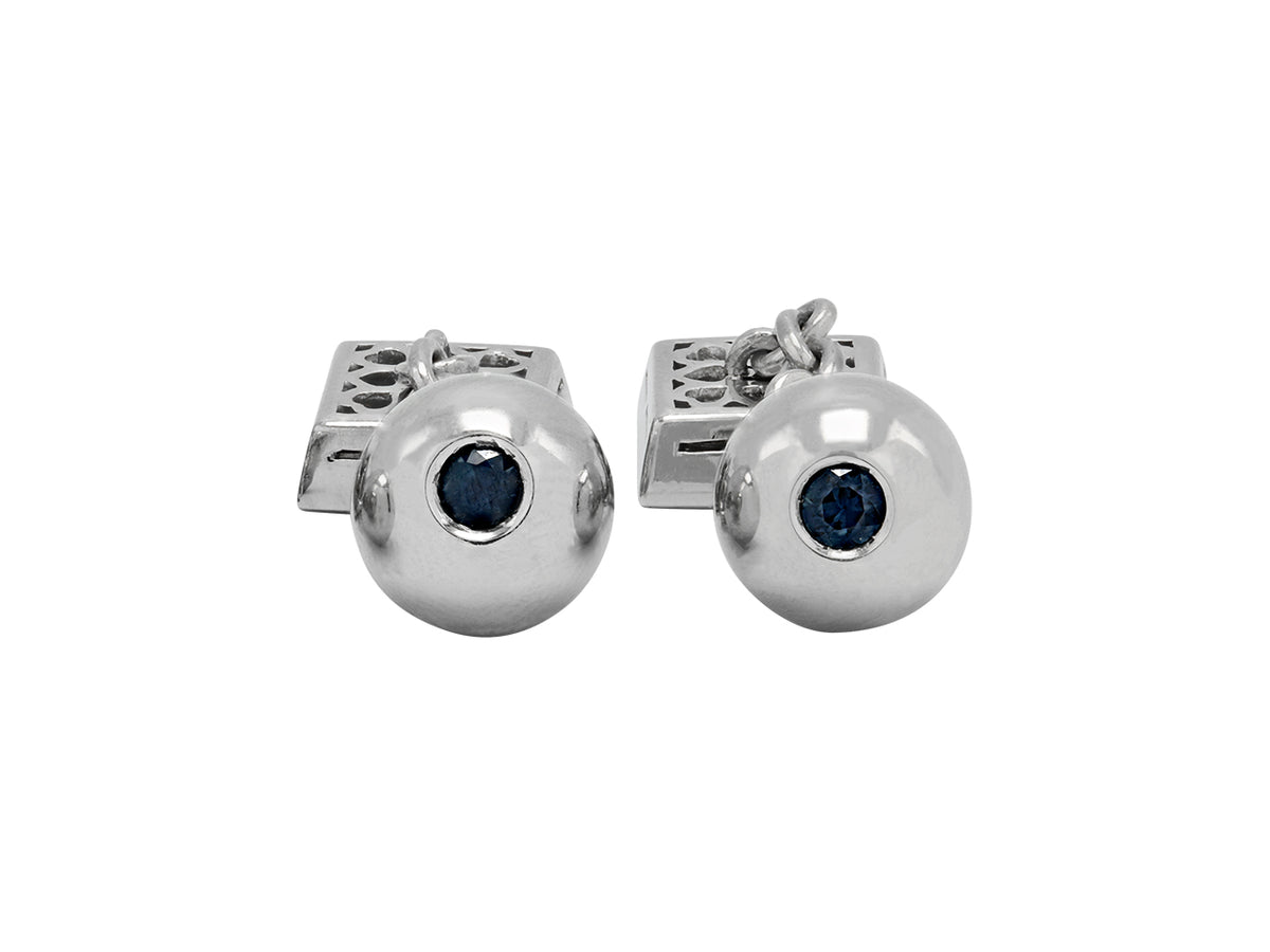 Platinum cufflinks with round blue sapphires