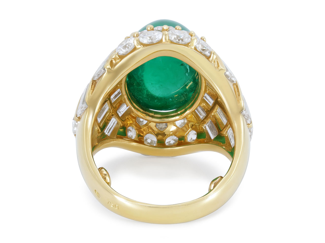 Cabochon Emerald, 10.00 Carat Zambian, and Diamond Ring in 18K Yellow Gold