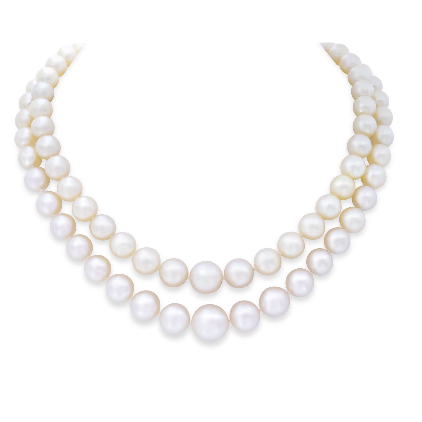 Mid-Century Double Strand South Sea Pearl Necklace with Diamond Platinum Clasp