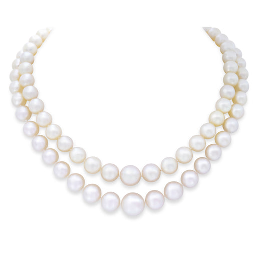 Mid-Century Double Strand South Sea Pearl Necklace with Diamond Platinum Clasp