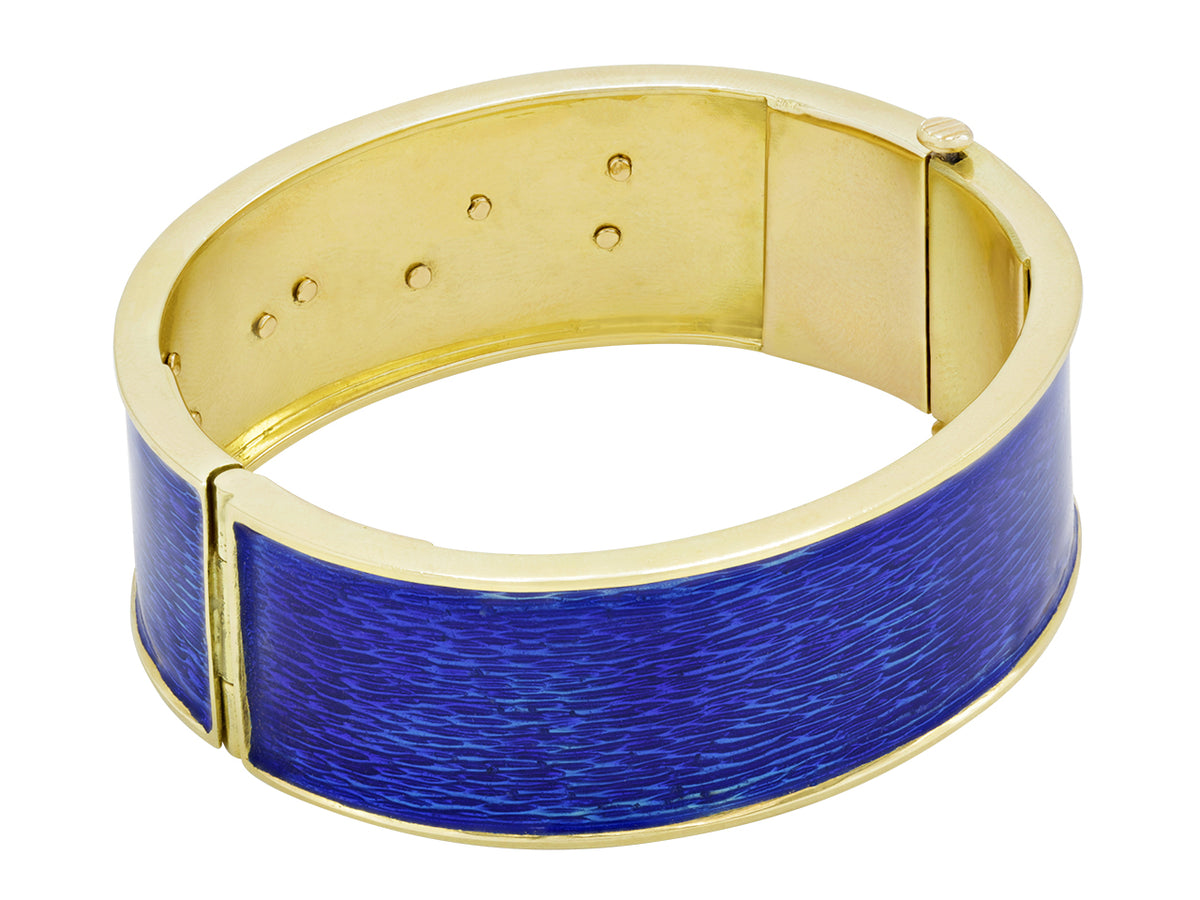Blue enamel and 18K gold bangle bracelet