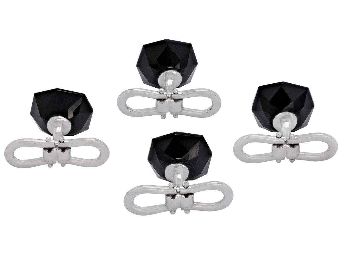 Onyx and mother of pearl white gold cufflink dress set