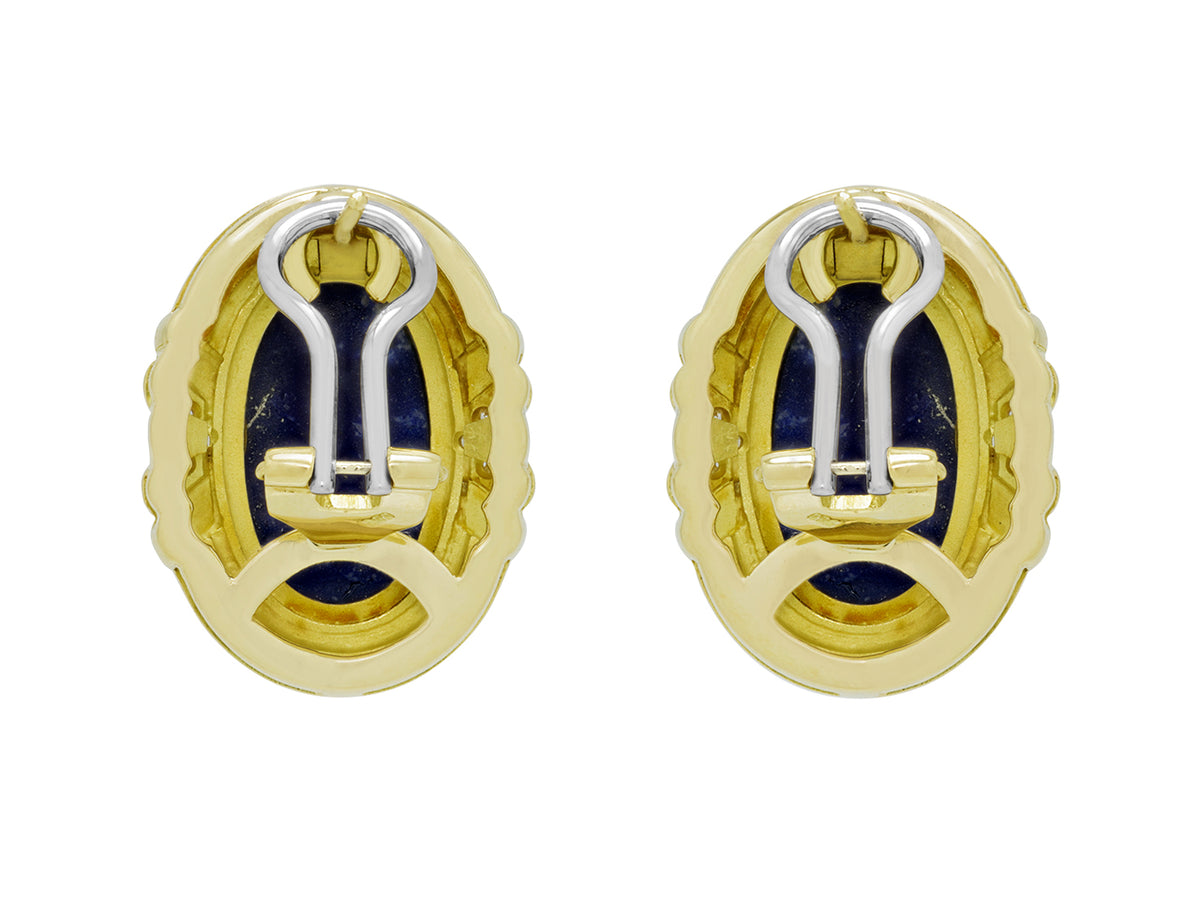 Pair of oval lapis earrings in 18K gold