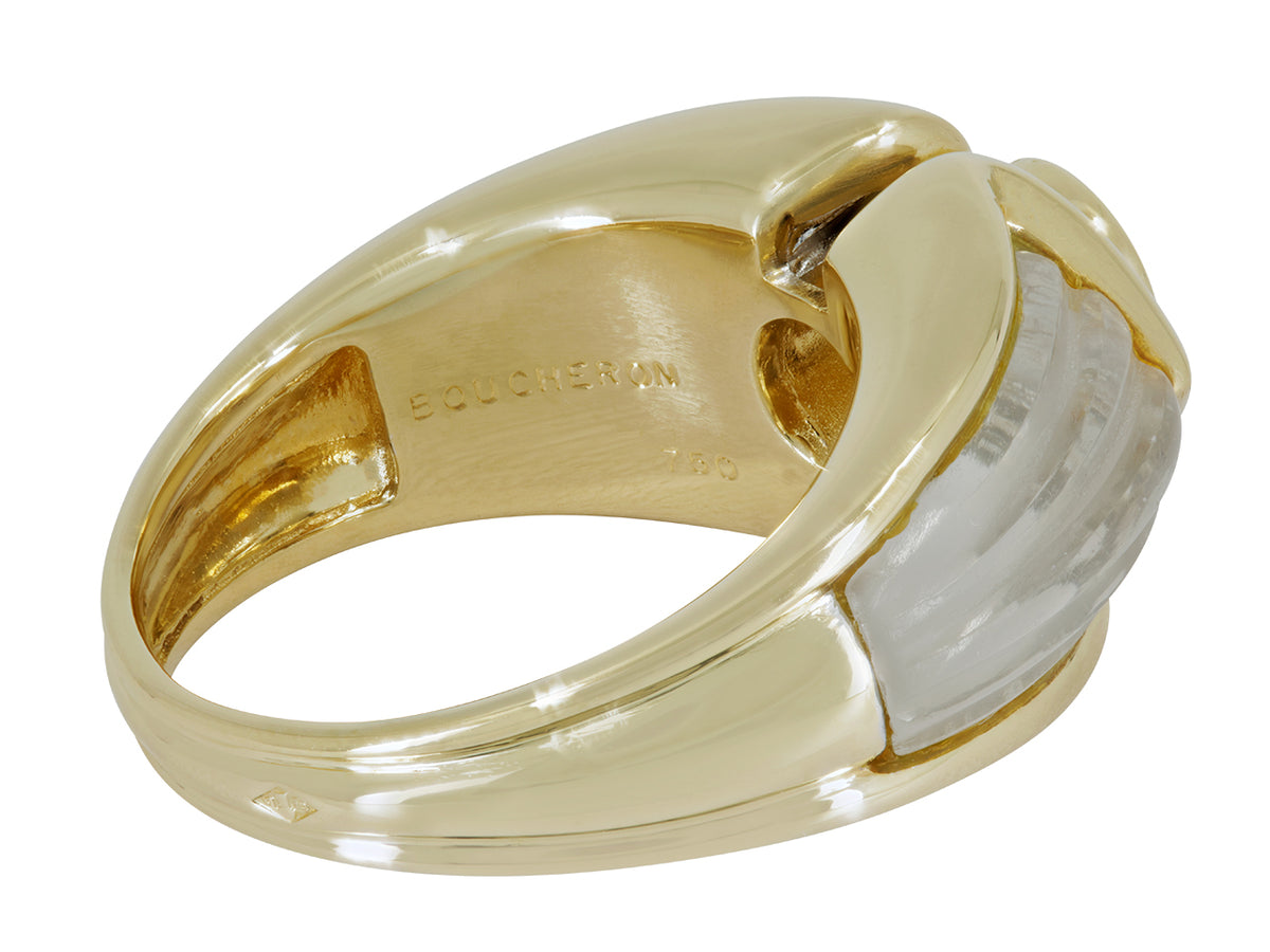 18K yellow gold ring with fluted rock crystal shoulder