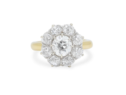 Antique Edwardian Transitional Cut Diamond Cluster Ring in 18K Gold