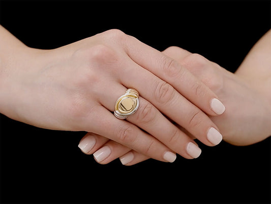 Navette signet ring in rose gold with fluted shoulders