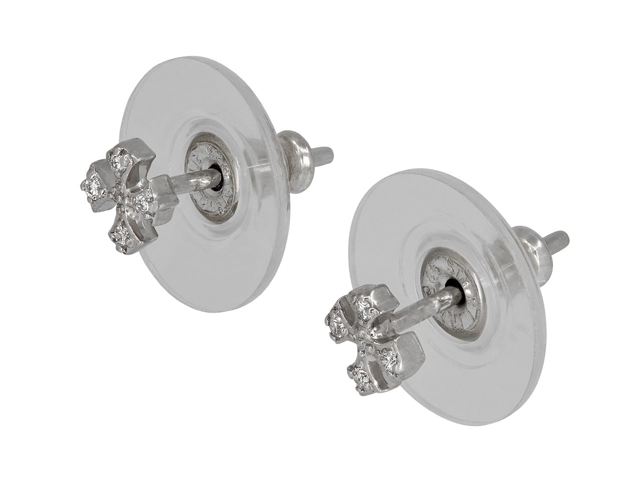 Rhonda Faber Green Diamond Cross Stud Earrings in 18K White Gold