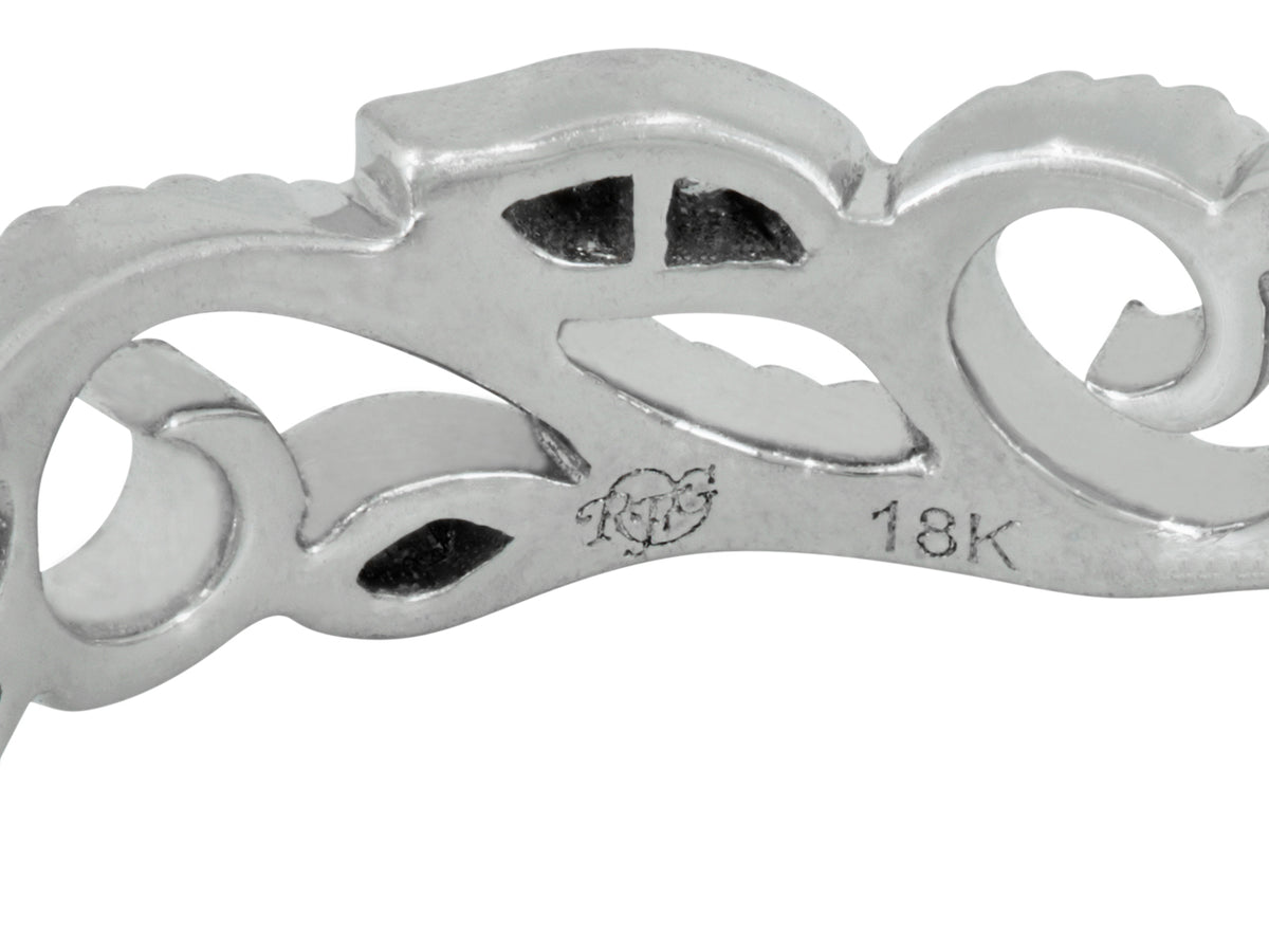 Close view of an 18K white gold ivy motif ring