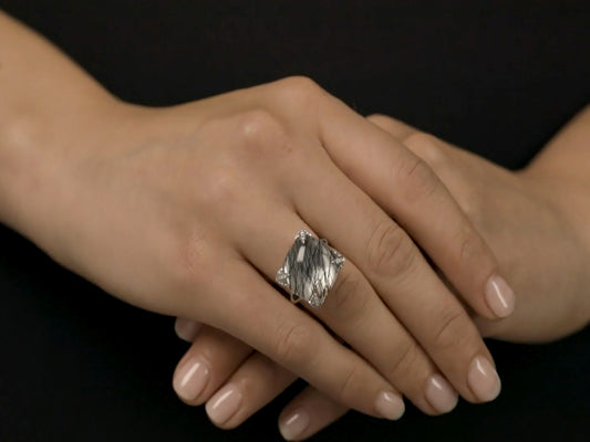 Rhonda Faber Green Quartz, Onyx and Diamond Ring in 18K White Gold
