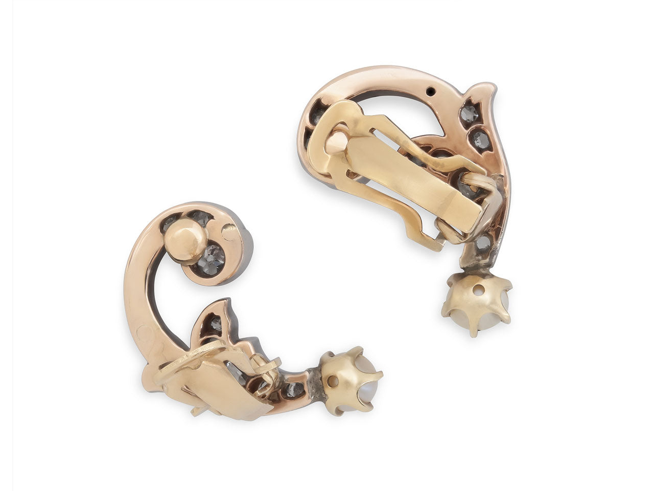 Antique Belle Epoque Diamond Earclips in Silver Over Gold