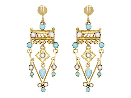 Antique Victorian Turquoise and Split Pearl Earrings in Low Karat Gold