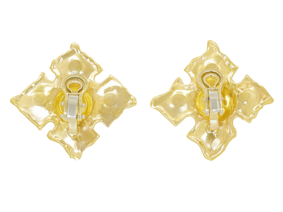 Back view of diamond shaped 22K gold ear clips