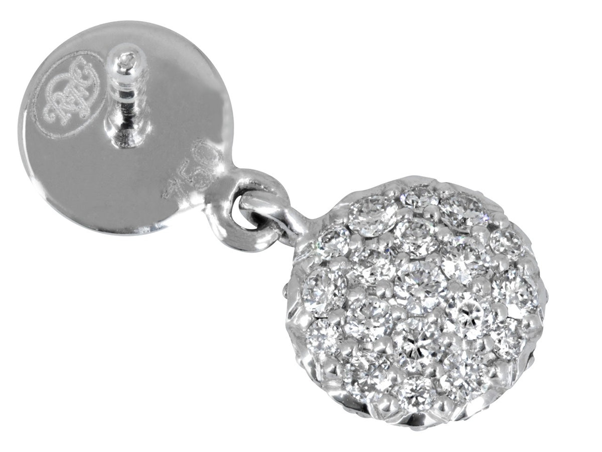 White gold pave diamond dot drop earring