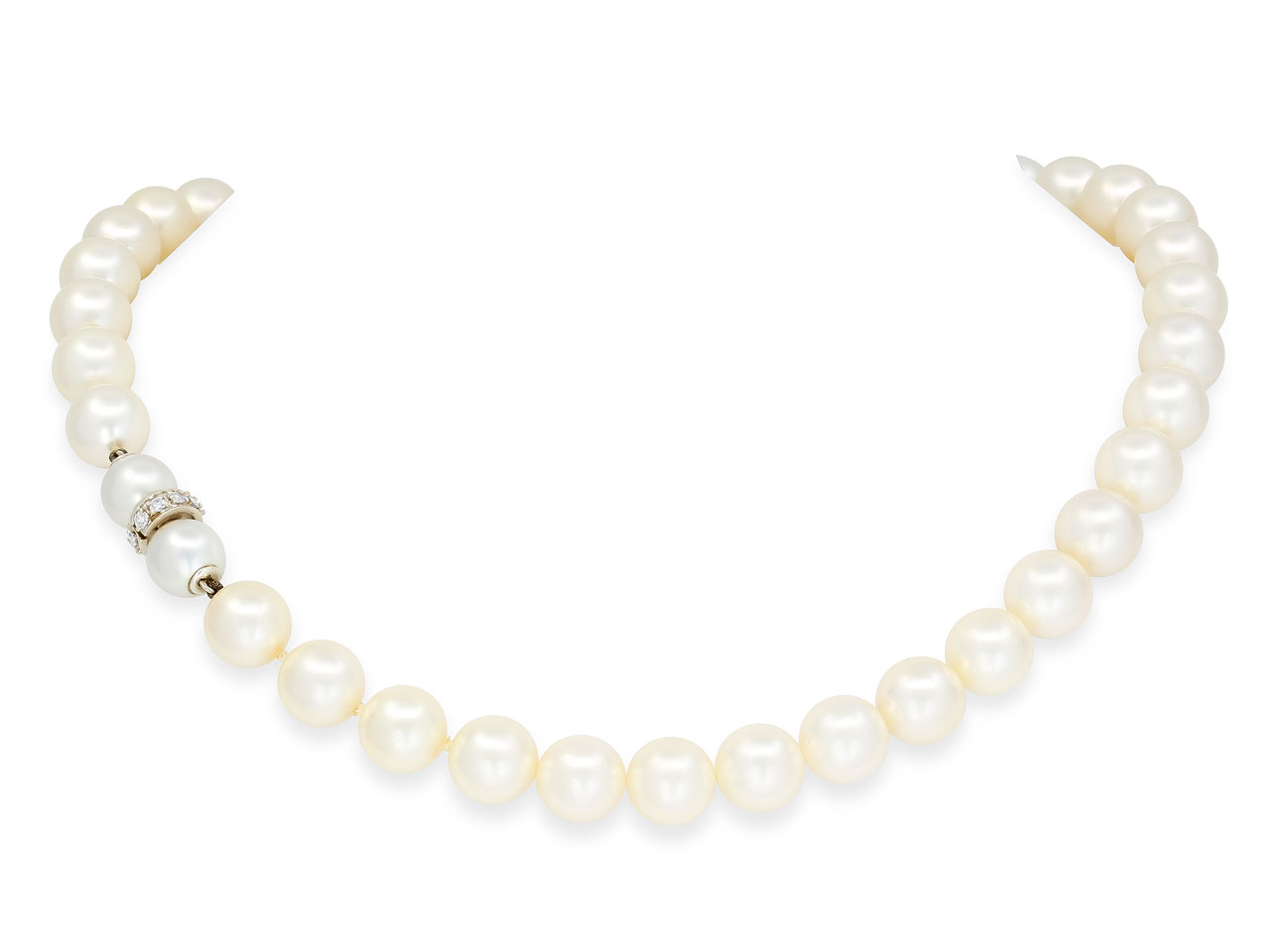 Pearl Necklace, with Diamond 14K White Gold Clasp