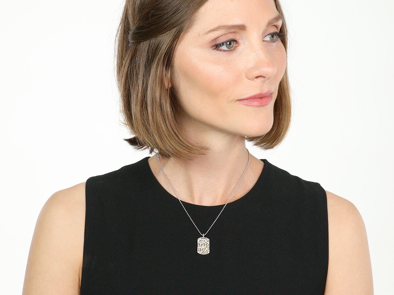 Rhonda Faber Green Yellow and Brown Diamond 'Giraffe Dog Tag' Pendant Necklace in 18K