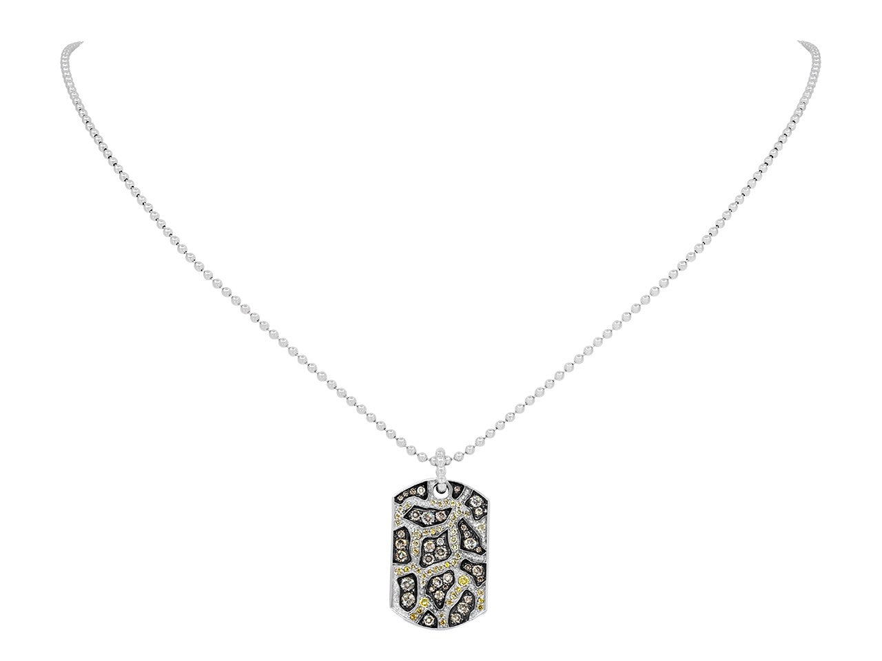 Rhonda Faber Green Yellow and Brown Diamond 'Giraffe Dog Tag' Pendant Necklace in 18K