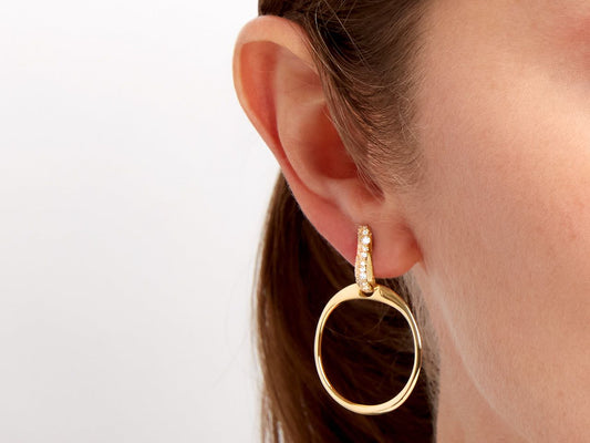 Diamond topped 18K gold hoop earring