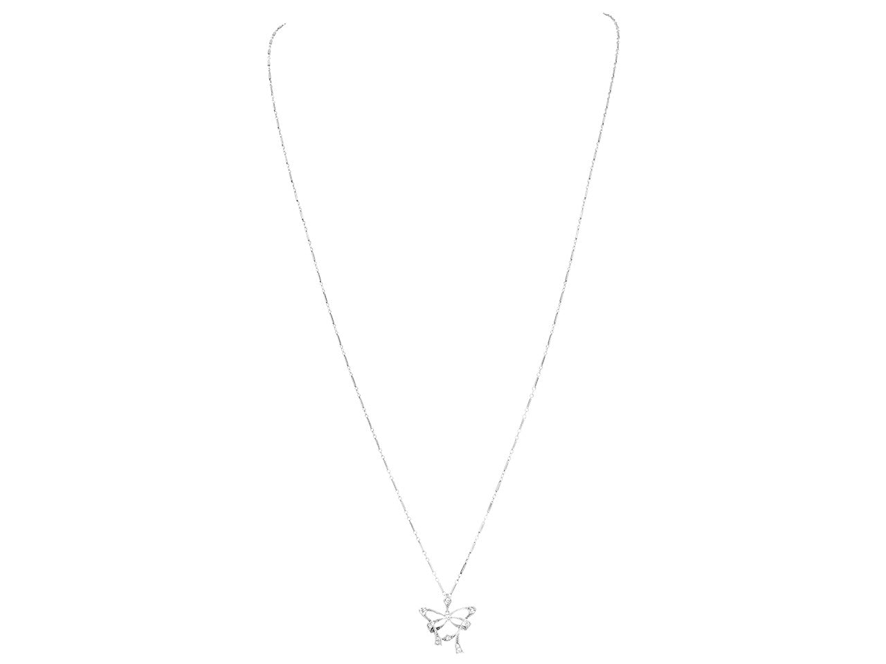 Mid-Century Diamond Bow Pendant in Platinum