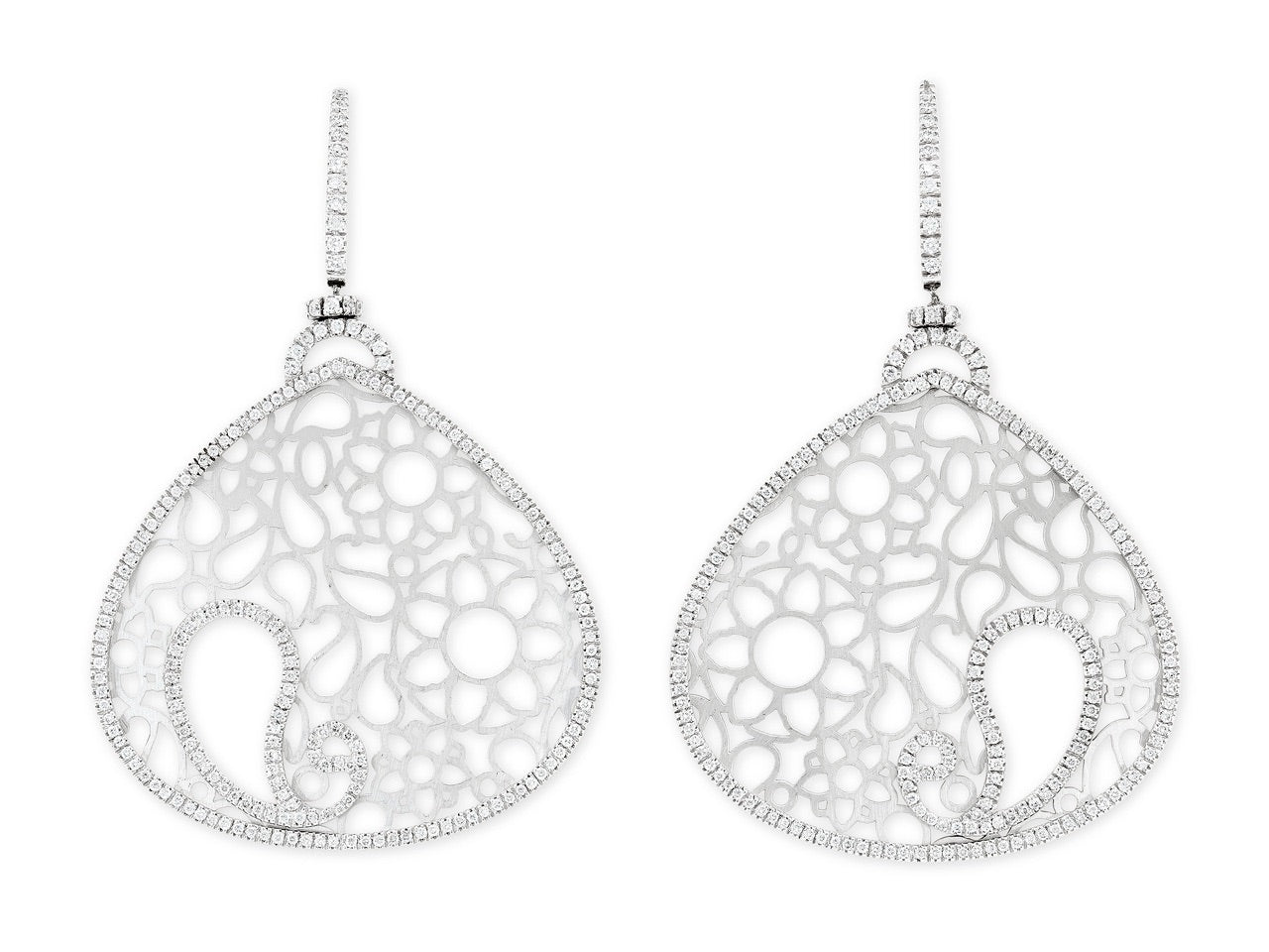 Large Openwork Diamond Earrings in 18K White Gold