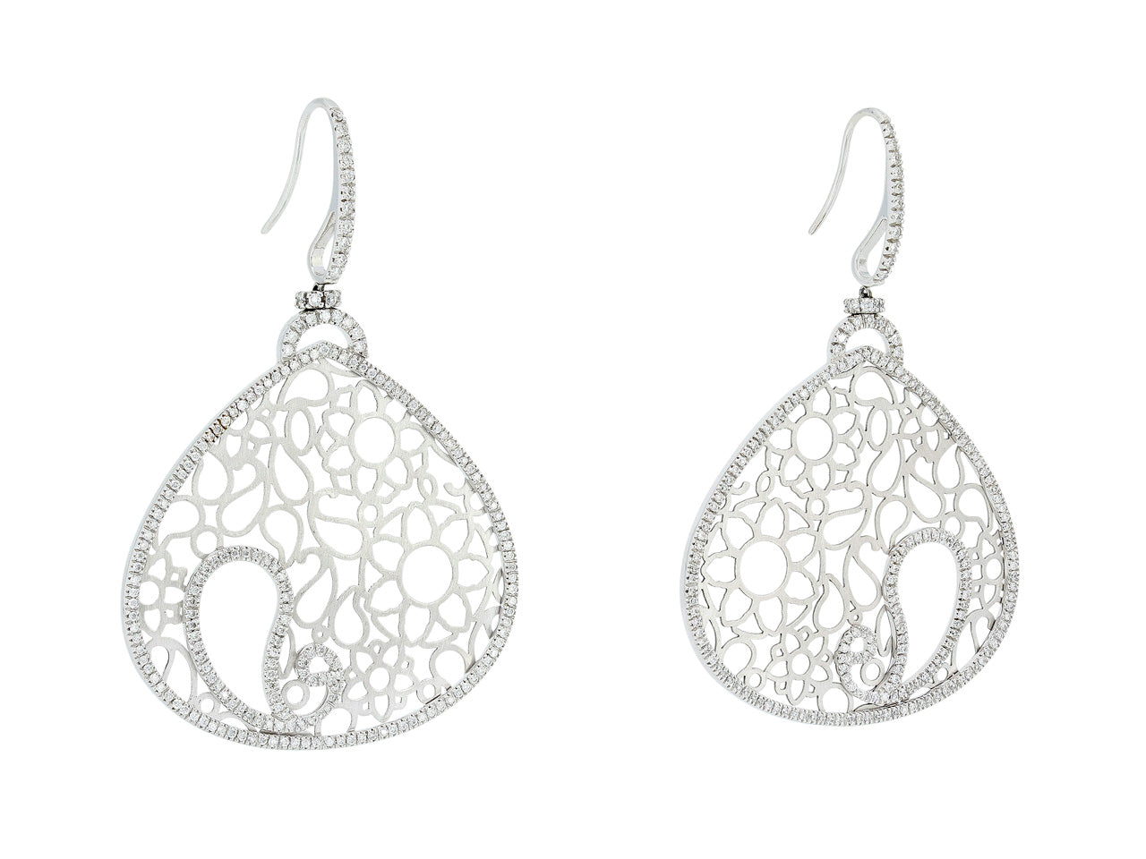 Large Openwork Diamond Earrings in 18K White Gold