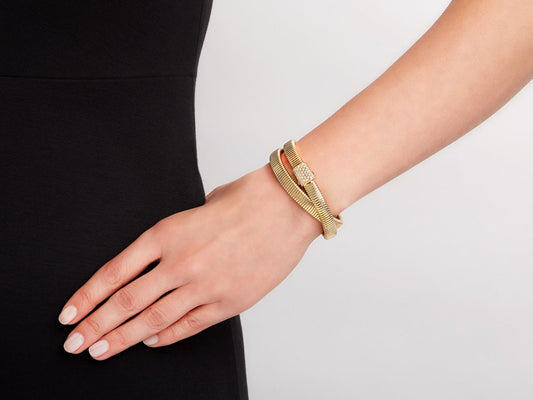 Double wrap gold tubogas bracelet with diamond clasp