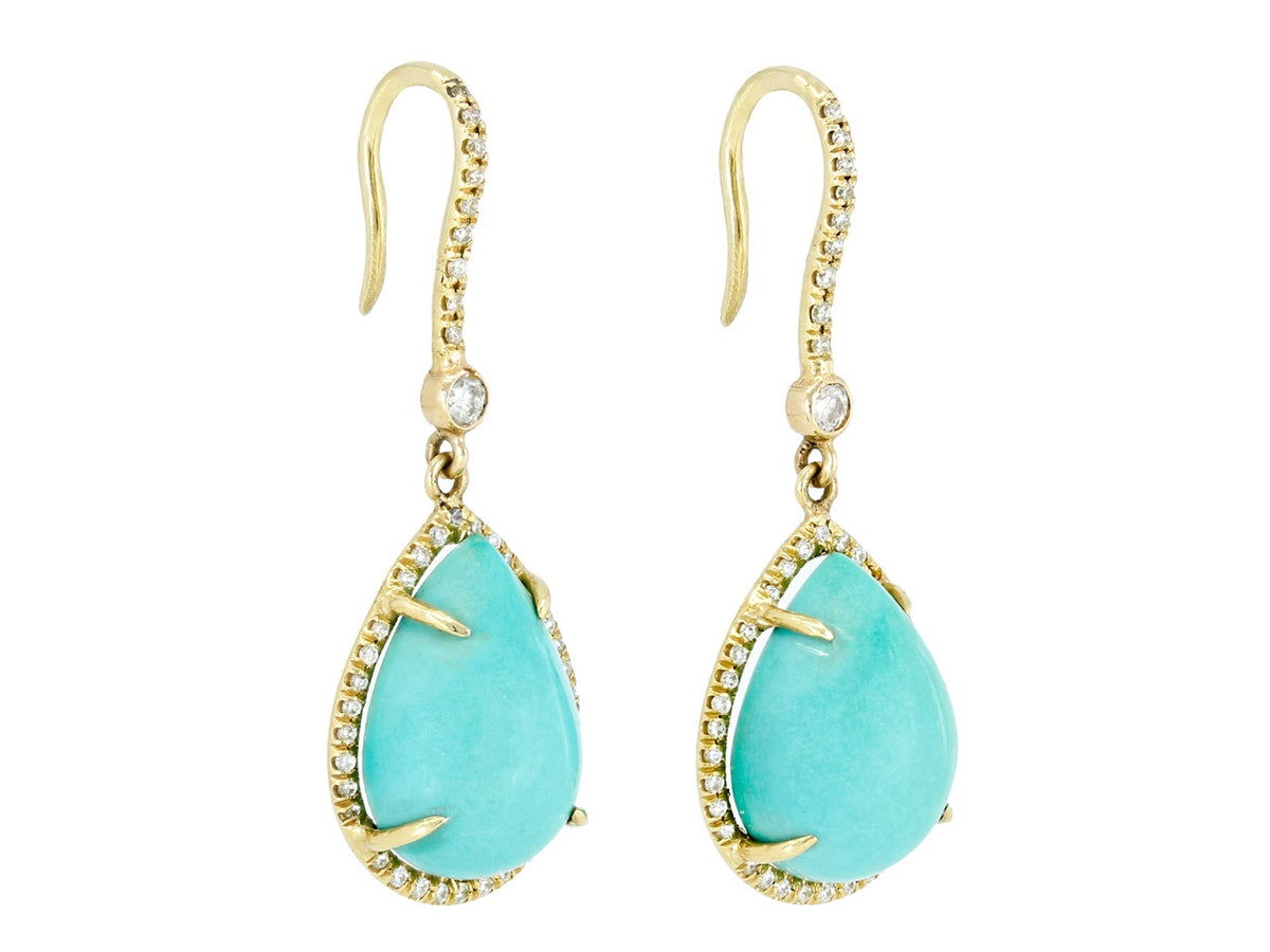 Pear shaped turquoise drop earrings with diamond borders