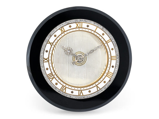 Art Deco black onyx desk clock with diamond-set dial