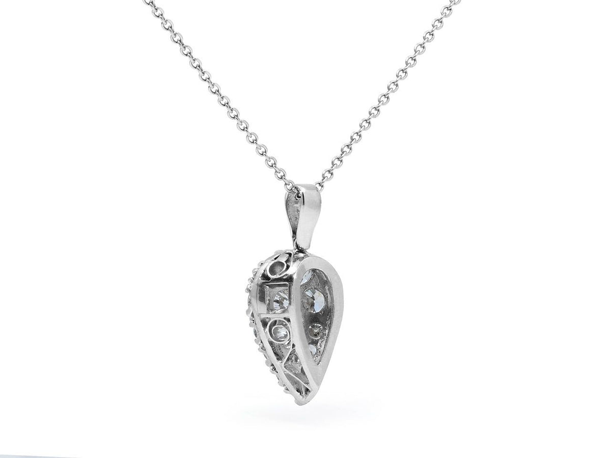Platinum teardrop diamond pendant on a fine chain