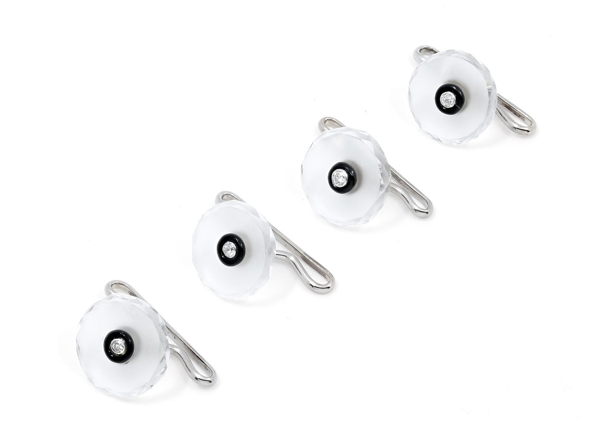 Four Art Deco crystal dress studs with onyx and diamond centers