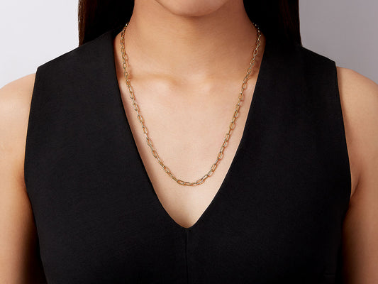 18K gold cable link chain necklace worn on model