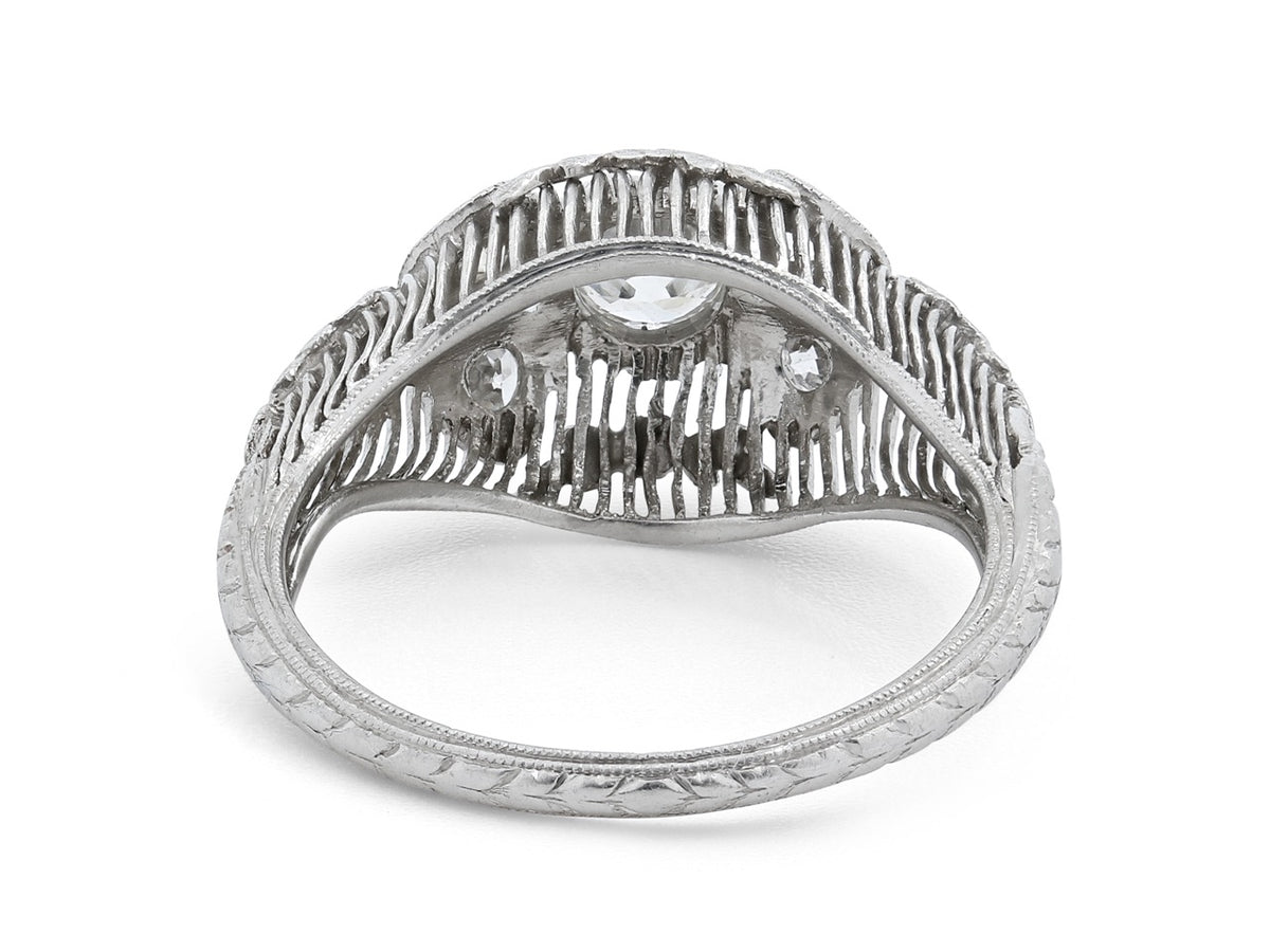 Platinum ring with intricate Art Deco openwork gallery