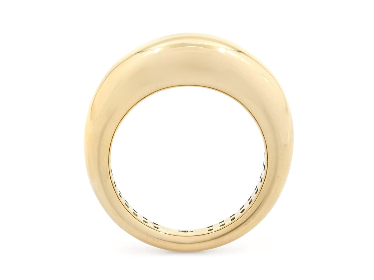 Polished 18K gold domed ring viewed from front